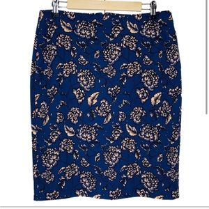 Banana republic floral blue and blush midi pencil skirt